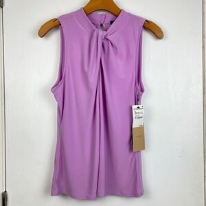 Halogen Nordstrom Pink Tulle Twisted Round Neck Sleeveless Blouse Top Office M